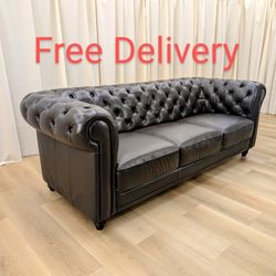 Walter E Smithe Tufted Chesterfield Leather Sofa Couch Free Delivery