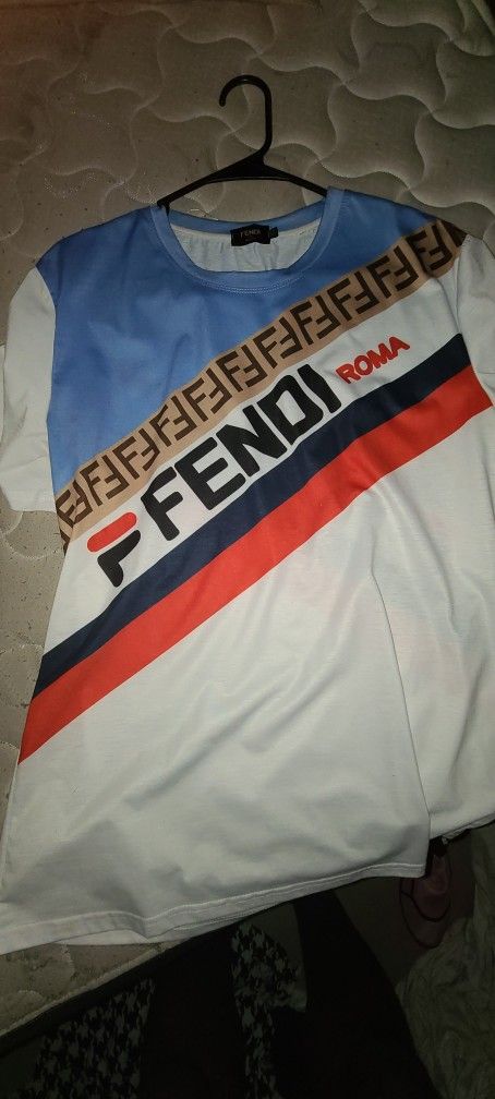 Fendi Blue X Fila 'over sized' Sleeve T shirt Tee Shirt