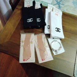 CC Socks Two White Two Black Two Anklets One Bracelet