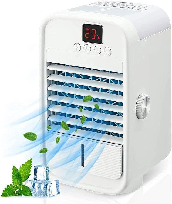 Mini AC USB Portable Quiet Mini Air Conditioner Cooler w/ Display Temperature & LED Light