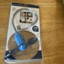 Blue USB Personal Flexible Mini Cooler Fan by Principal, USB 1.1 or 2.0 Sealed