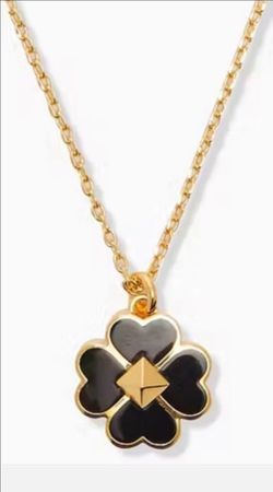 Kate Spade Spades & Studs Gold Plated Black Enamel Mini Pendant Necklace NWT
