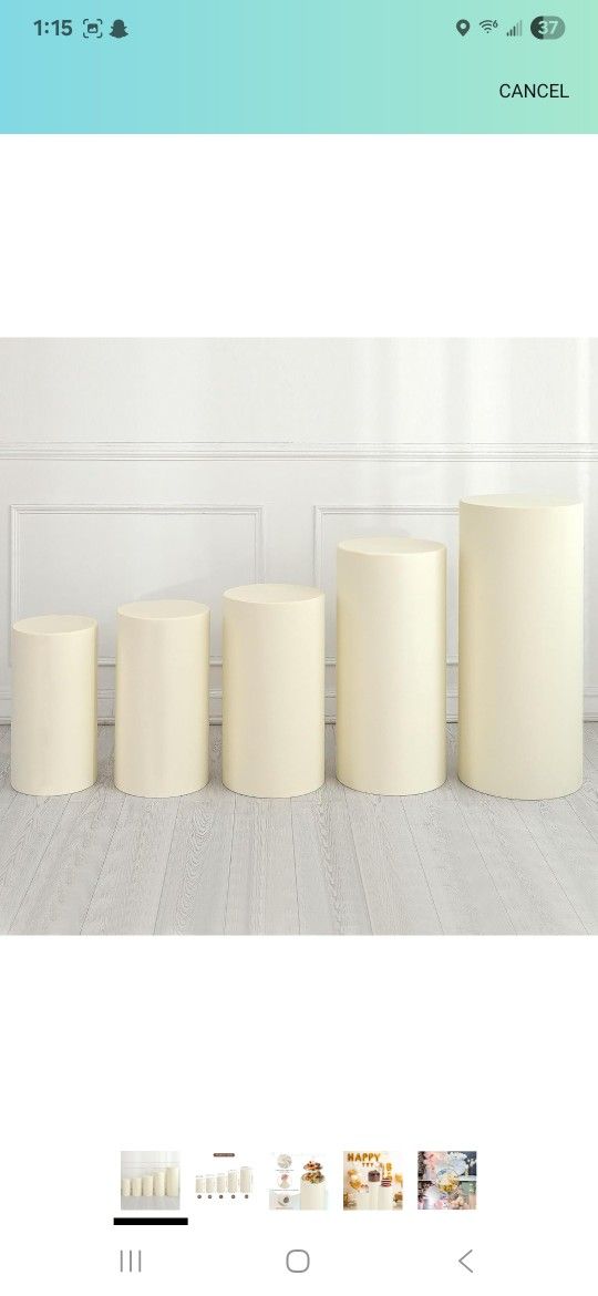 uxcell Set of 5 Beige Cylinder Spandex Stand Covers, Plinth Stand Cover for Party Wedding Birthday Decoration, Only Contains Cylinder Covers (Elastic