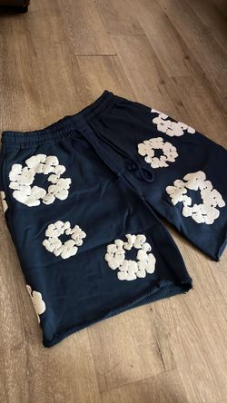Navy Blue On White Denim Tear Shorts