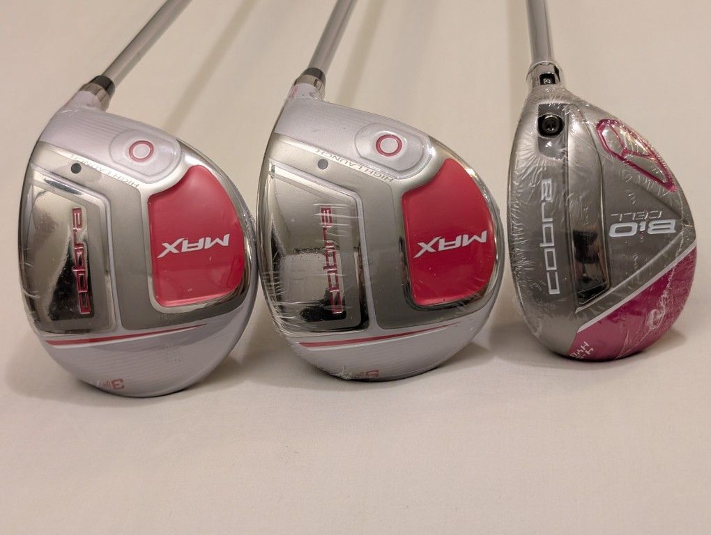  RH BRAND NEW WOMEN'S COBRA MAX OFFSET #3 WOOD 19* #5 WOOD 23*  #4 HYBRID 25* ALDILA SLIM TECH BLUE 45g L. FLEX GRAPHITE SHAFT W/ LAMKIN GRIP W / New 