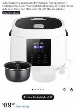 3L Rice Cooker 12 cups (Cooked), Mini Digital Rice Cooker