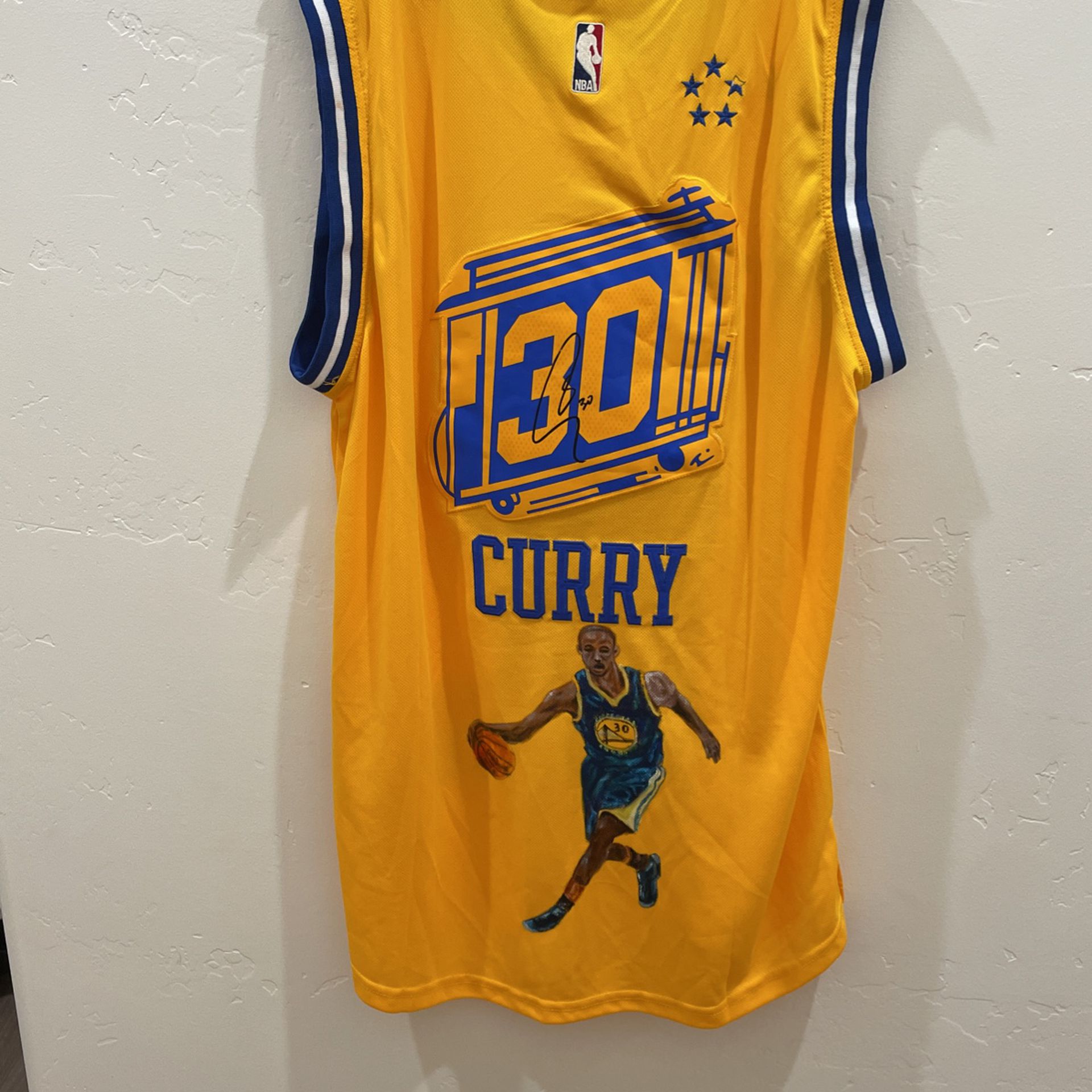 Steph Curry Autographed Jersey With Cool Hand Painted Picture Of