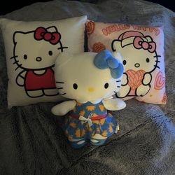 ALL 3 Hello Kitty Pillows And Hello Kitty Stuff Animal 