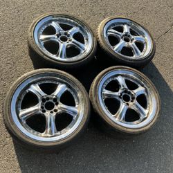 4 X 205/40r17 4x100 4x3.94 4x4.5 4x114.3 Chrome Civic Miata Xb Xa Civic Fit Accord Versa Sentra Wheels Rims Good Treads Tires