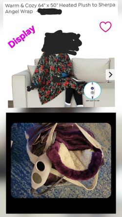 PURPLE Warm & Cozy 64" x 50" Heated Plush to Sherpa Angel Wrap