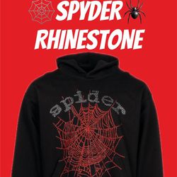 Sp5der Rhinestone Logo Hoodie Black (S)