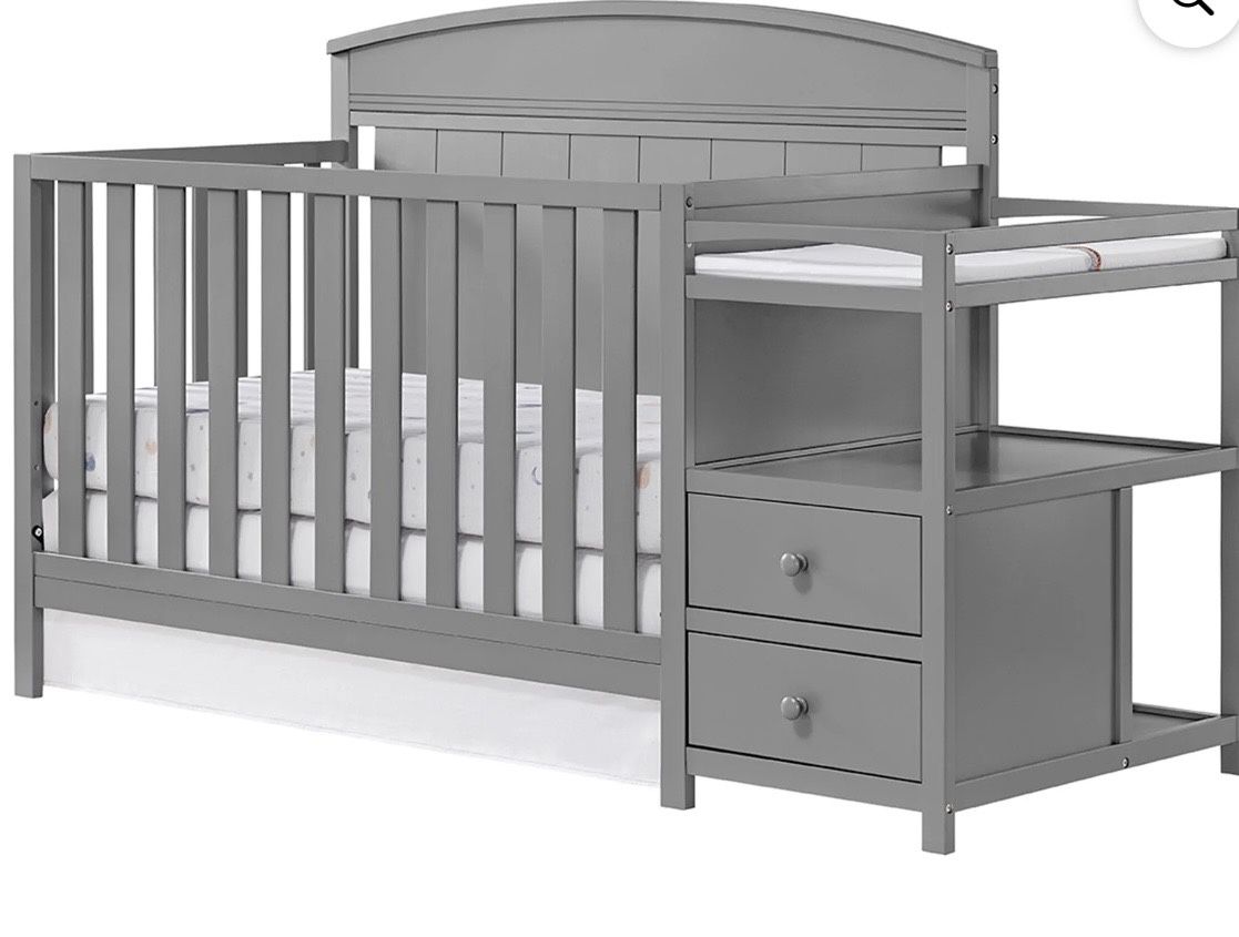 Oxford Baby Pearson 4-in-1 Convertible Crib & Changing Station, Dove Gray, GREENGUARD Gold Certified, Wooden Crib