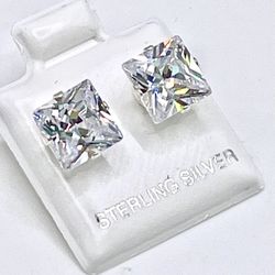Earrings Princess Cut CZ Studs Sterling Silver Earrings 