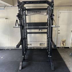 PRO SERIES Ultimate 3-1 Half Rack Functional Trainer w/Smith Machine Bar | 400lb Stack | Gym Equipment | Fitness | Commercial | Squat Rack 