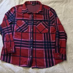 Red blue and pink plaid fleece jacket XL