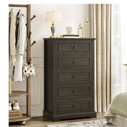 5 Drawer Tall Dresser, Chest of Drawers Storage Cabinet for Bedroom Living Room, Dark Brown  【5 Large Drawers】5 wide drawers provide plenty 