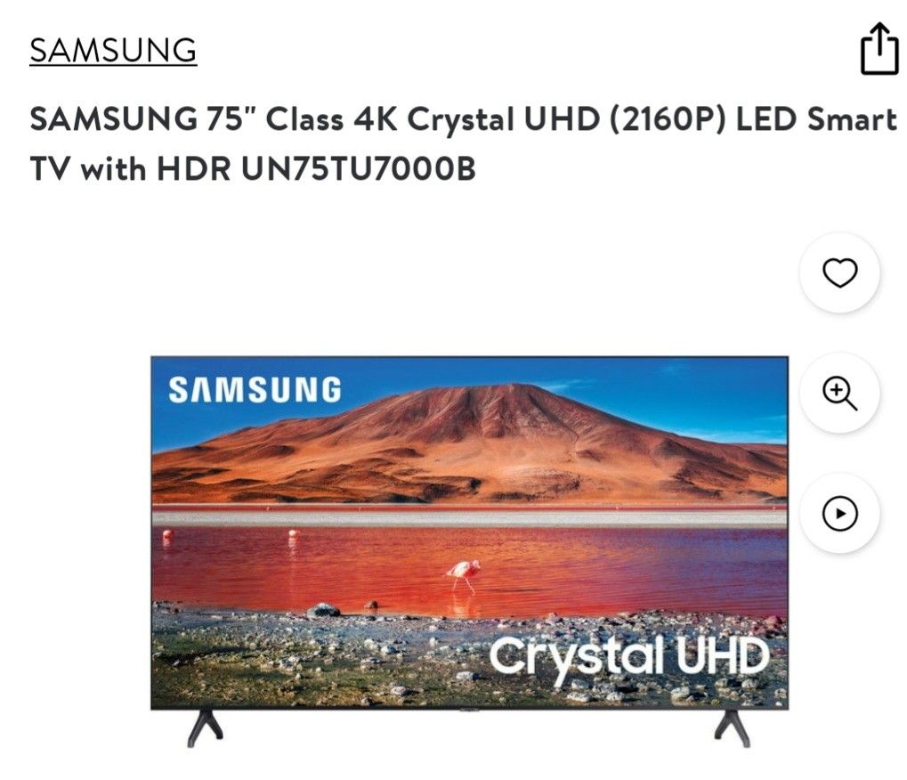 SAMSUNG 75" Class 4K Crystal UHD (2160P) LED Smart
TV with HDR UN75TU7000B