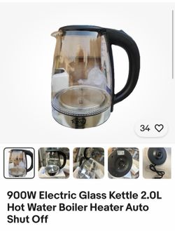 Firm price Brand new 2.0L electric glass kettle with 900W fast boiling, auto shut-off, overheat protection, and a cordless 360° swivel base.