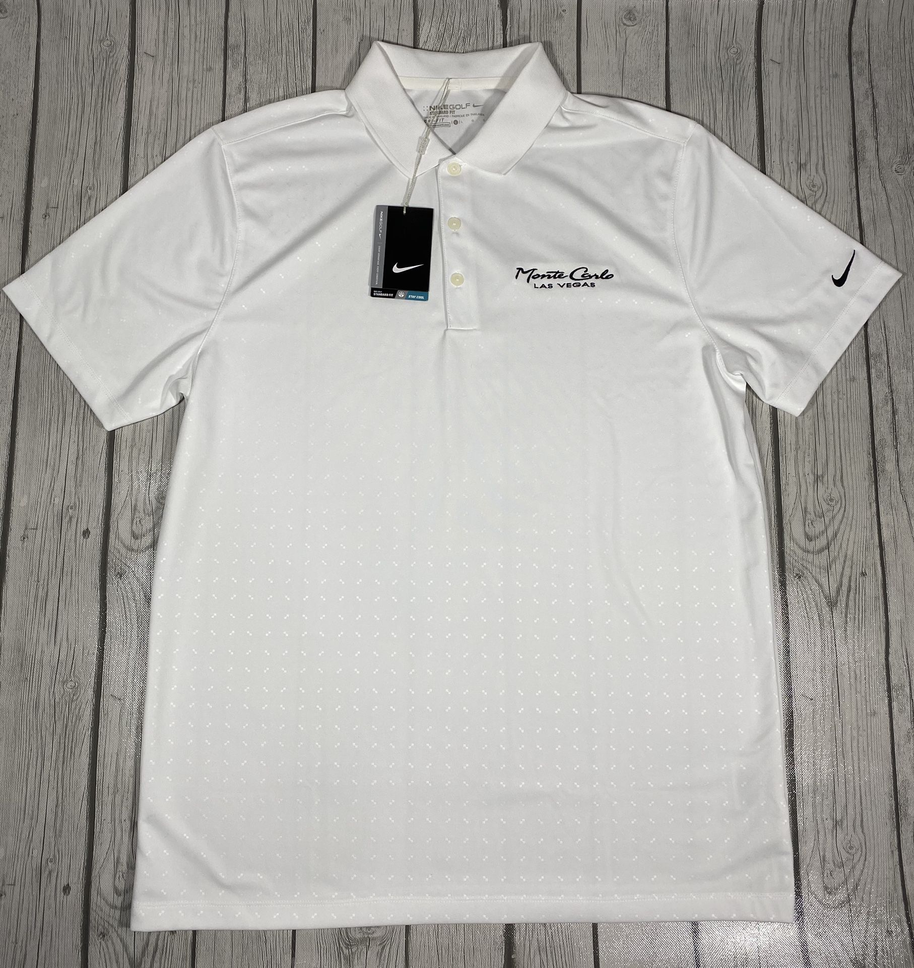 Nike Golf Dri-Fit White Monte Carlo Las Vegas Mens Polo Shirt Sz L $75