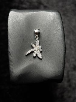 New 925 Sterling Silver Dragonfly Pendant w/ CZ