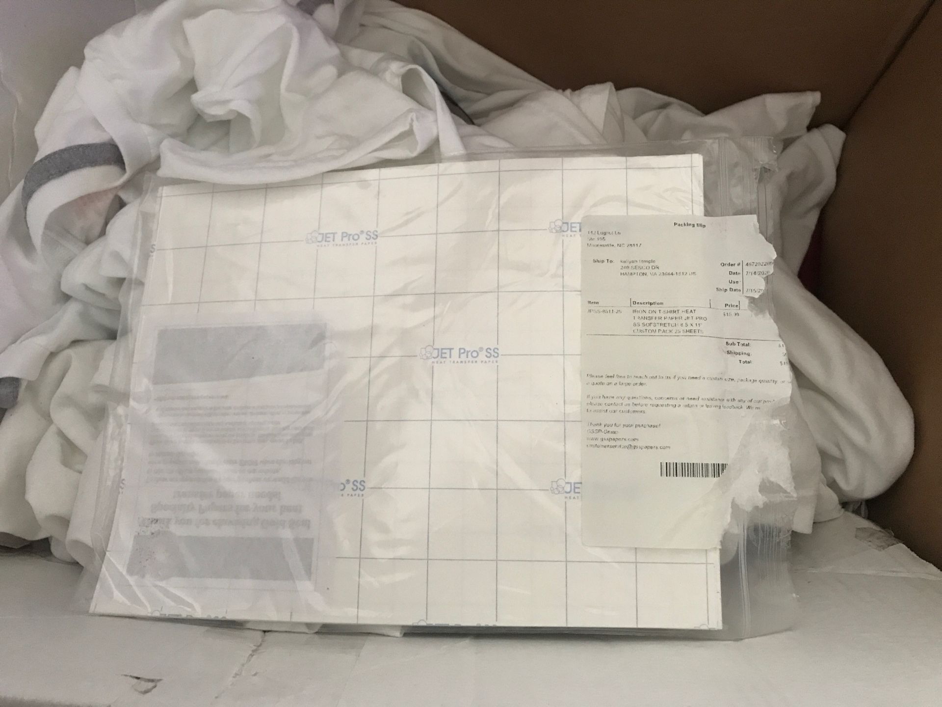 blank white t shirts , transfer paper , low count of shipping packages