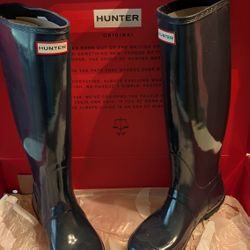 Hunter women's original tall gloss Navy US 8