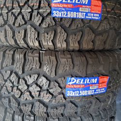 (4) 33x12.50r18 Delium A/T Tires 33 12.5 18 Inch AT 12-ply F Rated 