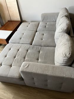 92" Light Grey Pullout Chaise Couch