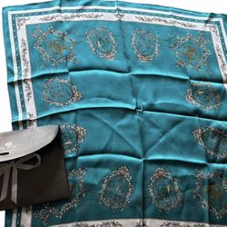 New Silk Scarf 19”x 20” Teal Floral  Mothers Day Gift 