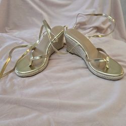 Gold Wedge Lace Up Heels