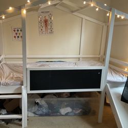 White House-Frame Loft Bed with Ladder & Storage Space