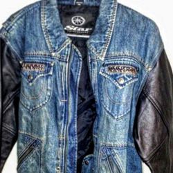 Denim Jacket Biker Jacket Jean Jacket With Real Leather