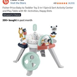 Fisher-Price Baby to Toddler Toy 3-in-1 Spin & Sort Activity Center and Play Table with 10+ Activities, Happy Dots