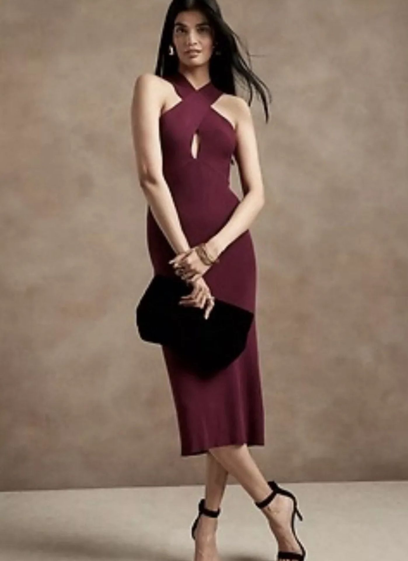 Banana Republic Halter Sweater Dress Size Small Tall Burgundy NWT