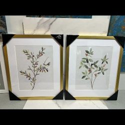 'Single Sprig' Matted and Gold Framed Set of 2 16"x 20" each ***NEW***