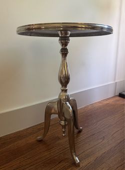Polished Silver Aluminum Pedestal Side Table