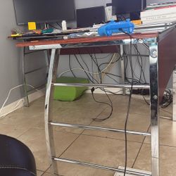 Glass L Shape Desk With Matching Table 