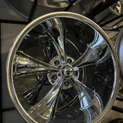 20 Inch Chrome Staggered Riddler Ridler Wheels Rims Tires 