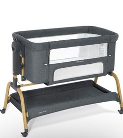 Baby Bassinet, Rocking Bassinets Bedside Sleeper with Comfy Mattress and Wheels, 6 Height Adjustable Easy Folding Portable Bedside Crib for Newborn In