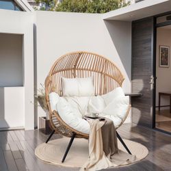 New Outdoor and Indoor Patio Egg Chair, Poly Rope Open Weave Swing Chair with Stand, Lounge Chair for Front Porch, Backyard, Living Room,  New in box 