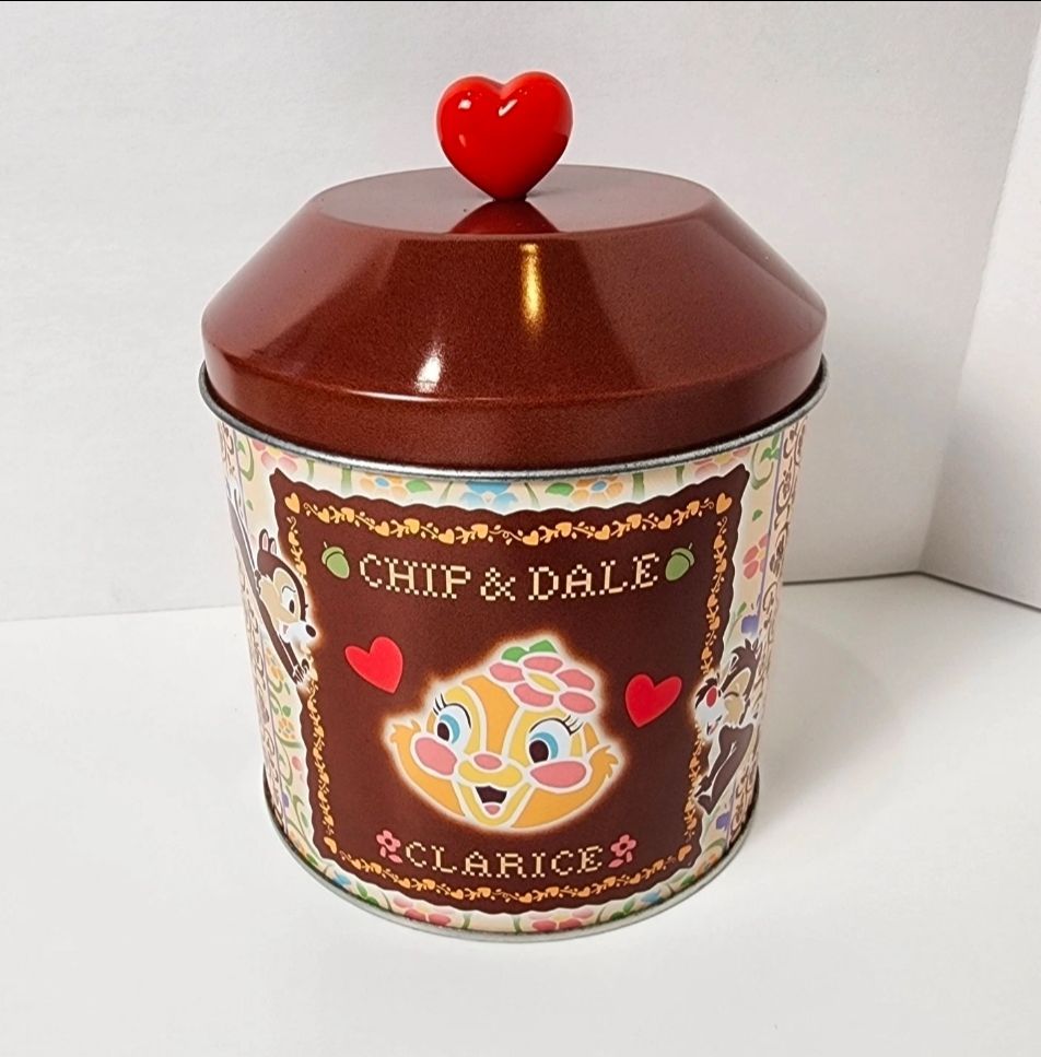 Rare Hong Kong Disneyland Chip & Dale Clarice Heart Cookie Tin Souvenir 5.5"