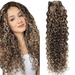 Urbeauty NWT Remy Human Hair Ext. 4/27 Curly Chocolate Brown & Blond Highlight 10Pcs/120g