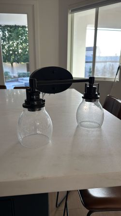 Modern Seeded Glass Vanity Light – 2-Light – Matte Black