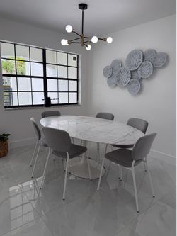 Marble Oval Dining Table with 6 Chairs