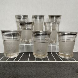 Vintage Barware Double Shot Glasses with Silver Bands MCM