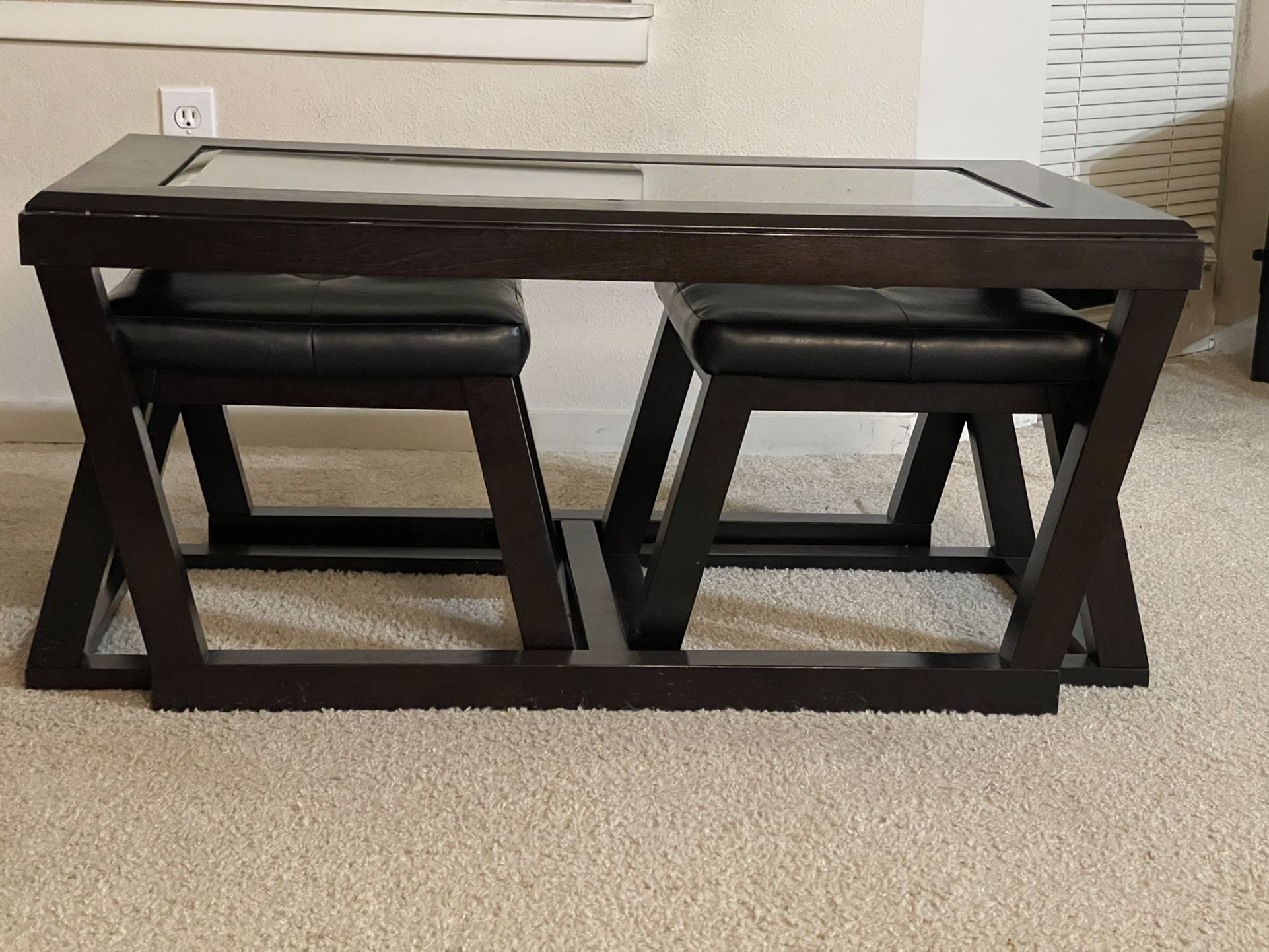 Contemporary Coffee Table with 2 Upholstered Nesting Stools Dark