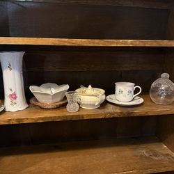 Antique china vase, sugar bowl cups & more