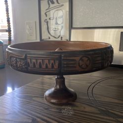 Vintage Faux Wooden Pedestal Carved Bowl