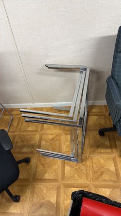 3 identical, chrome, coffee tables without glass