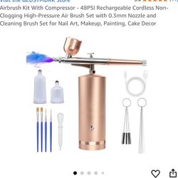 Airbrush Kit With Compressor - 48PSI Rechargeable Cordless Non-Clogging High-Pressure Air Brush Set with 0.3mm Nozzle and Cleaning Brush Set for Nail 